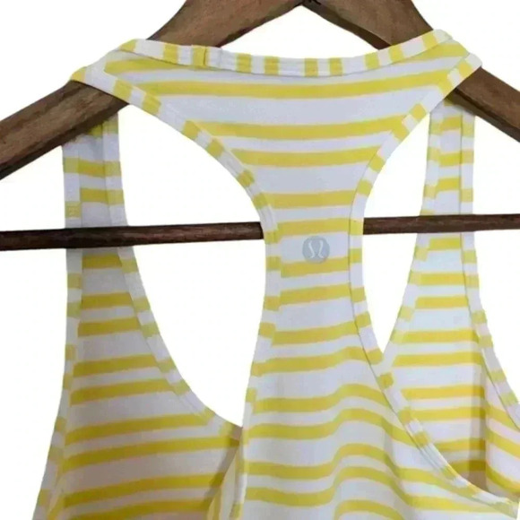 Lululemon Cool Racerback Tank Top Twin Stripe Sizzle White Yellow Women's size 6 - Picture 6 of 8